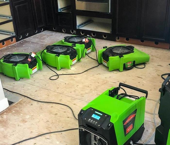 Drying equipment in a home in Flagstaff, AZ. There was water damage due to frozen pipes that burst.