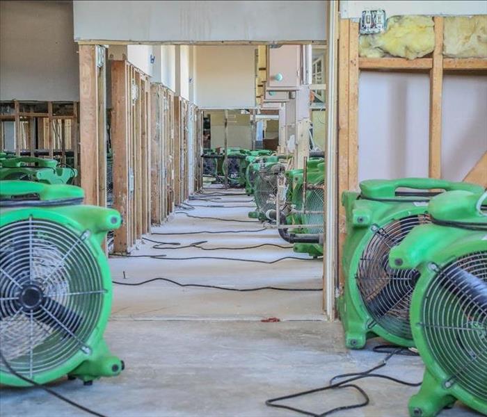 Drying fans in Water Damaged Commercial Building 